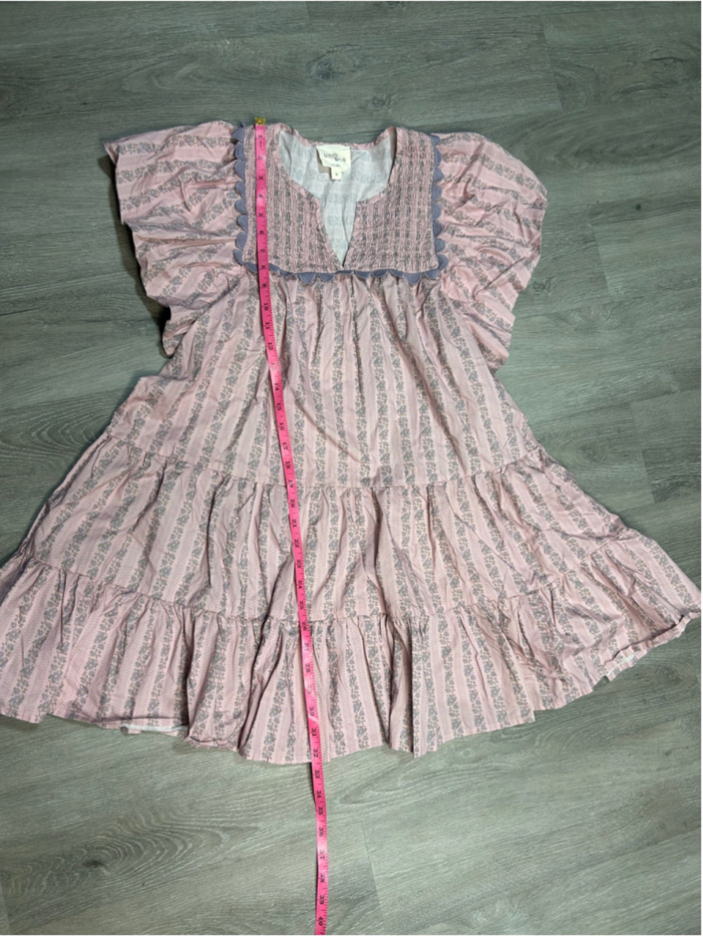 Umgee - Pink Yoke Flutter Sleeve Mini Dress | Cottage Core Boho Sz Small - Picture 6 of 8